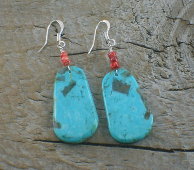 Native American Turquoise Slab Earrings Spiney Beads
